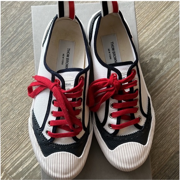 Thom Browne - Leather Trim Sneakers. - Picture 8 of 10